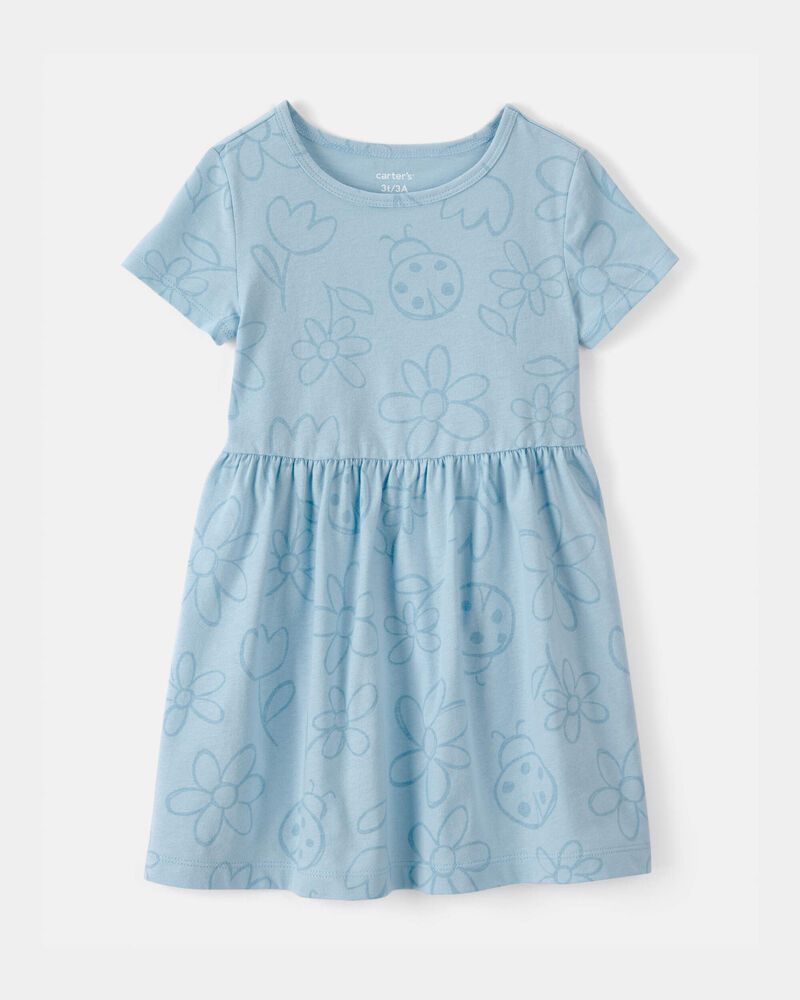 Toddler Girl Floral Ladybug Short-Sleeve Dress - Blue, image 1 of 4 slides