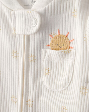 B&eacute;b&eacute; - Grenouilli&egrave;re &agrave; fermeture &agrave; glissi&egrave;re 2 sens, motif soleil - Blanc, 