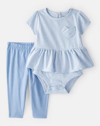 B&eacute;b&eacute; fille - Ensemble pantalon et cache-couche &agrave; rayures - Bleu, 