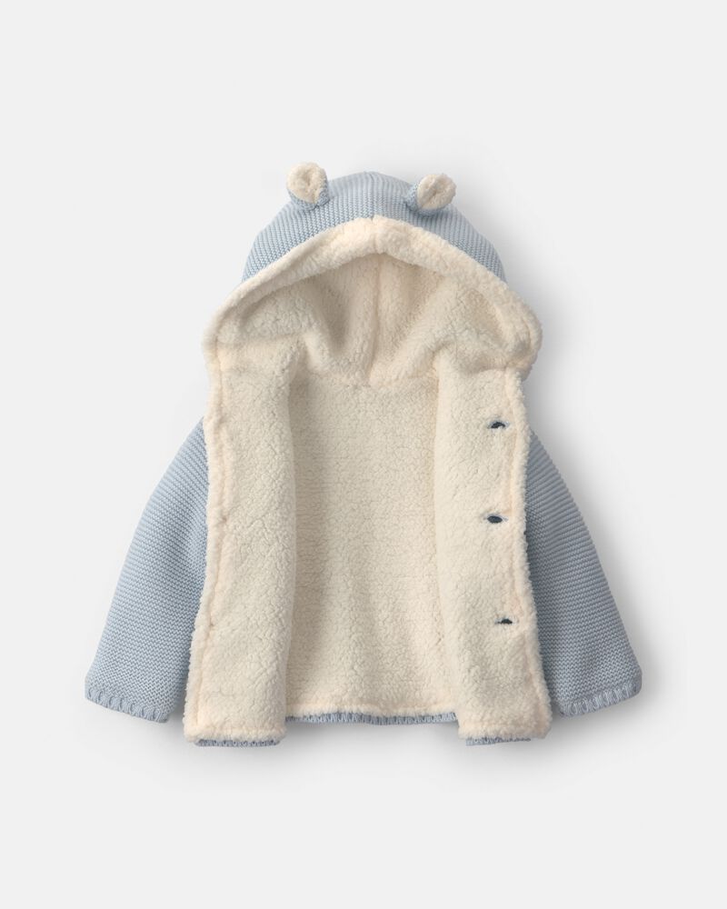 B&eacute;b&eacute; gar&ccedil;on - Blouson tricot &agrave; capuchon &agrave; th&egrave;me ourson - Bleu, image 2 sur 3 diapositives