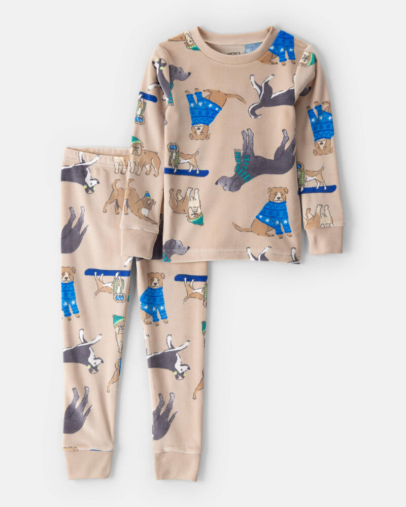 Toddler Boy Dog DreamPlush Long-Sleeve Snug Fit 2-Piece Pajamas - Beige, image 1 of 3 slides