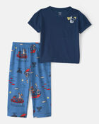 Toddler Boy Boat Loose Fit 2-Piece Pyjama Set - Blue, image 1 of 4 slides