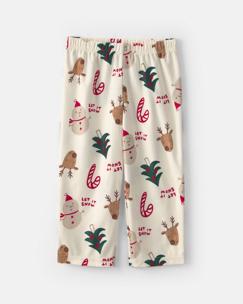 Toddler 2-Piece Christmas Icon Fleece Loose Fit Pyjama Set - Cream, image 3 of 5 slides