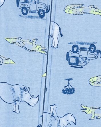 Toddler Safari Print Snug Fit Cotton Footie 1-Piece Pyjamas - Blue, 