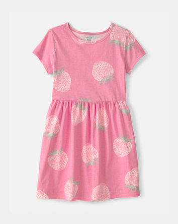Filles - Robe &agrave; manches courtes, fraises - Rose, 