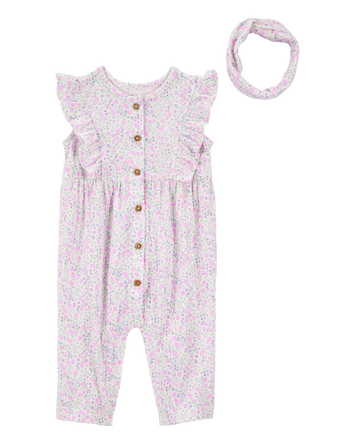 Baby 2-Piece Floral Jumpsuit & Headwrap, 