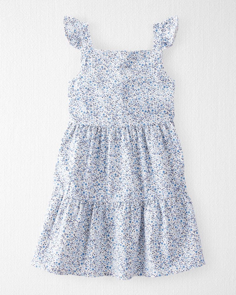Toddler Organic Cotton Floral-Print Dress in Blue, image 1 of 4 slides