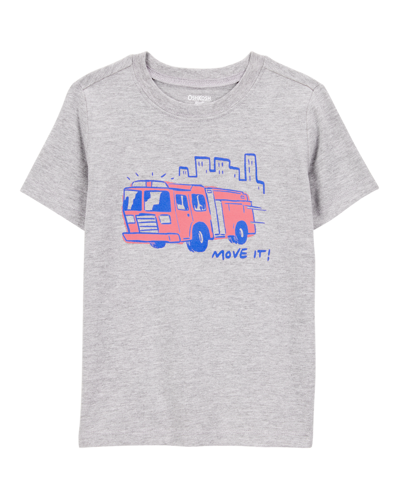 Toddler Firetruck Print Short-Sleeve Graphic Tee - Grey, image 1 of 3 slides