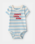 Baby Boy 'Mom's Little Dude' Striped Graphic Bodysuit - Blue/Ivory, image 1 of 3 slides