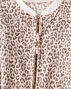 Baby Girl Leopard Fleece Long-Sleeve Loose Fit 1-Piece pyjamas - Brown, image 2 of 5 slides