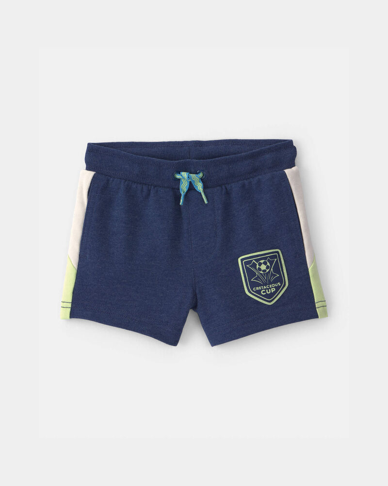 Baby Boy Dinosaur Soccer French Terry Shorts - Navy Blue, image 1 of 5 slides
