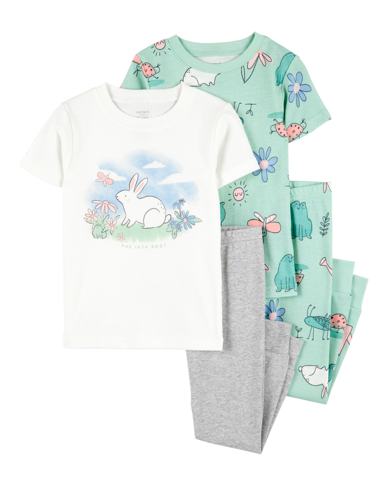 Enfant en bas âge Pyjama 4 pièces en coton à motif de lapin, image 1 sur 4 diapositives
