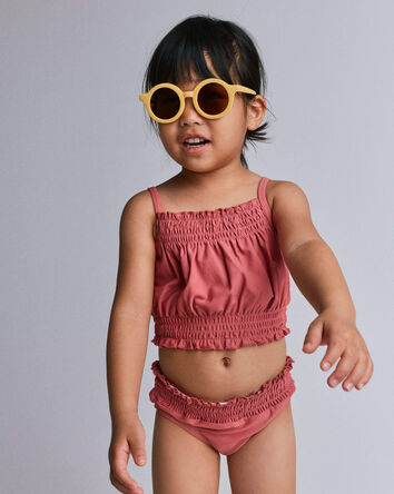 Toddler Girl Smocked Tankini Set - Burgundy, 