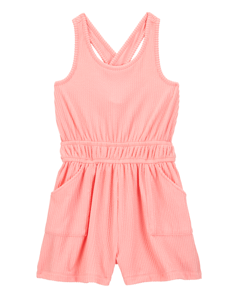 Girls Ribbed Textured Romper - Orange, image 1 of 4 slides