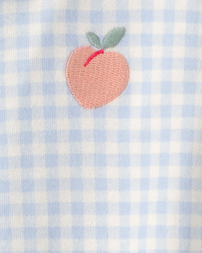 Baby Girl Peach Gingham 2-Way Zip 100% Cotton Sleeper - Blue, image 5 of 6 slides