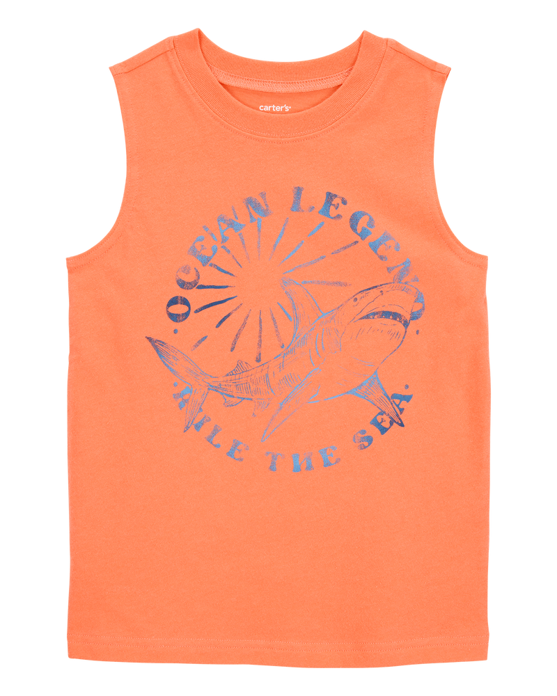 Kid Shark Surf Slogan Tank - Orange, image 1 of 3 slides