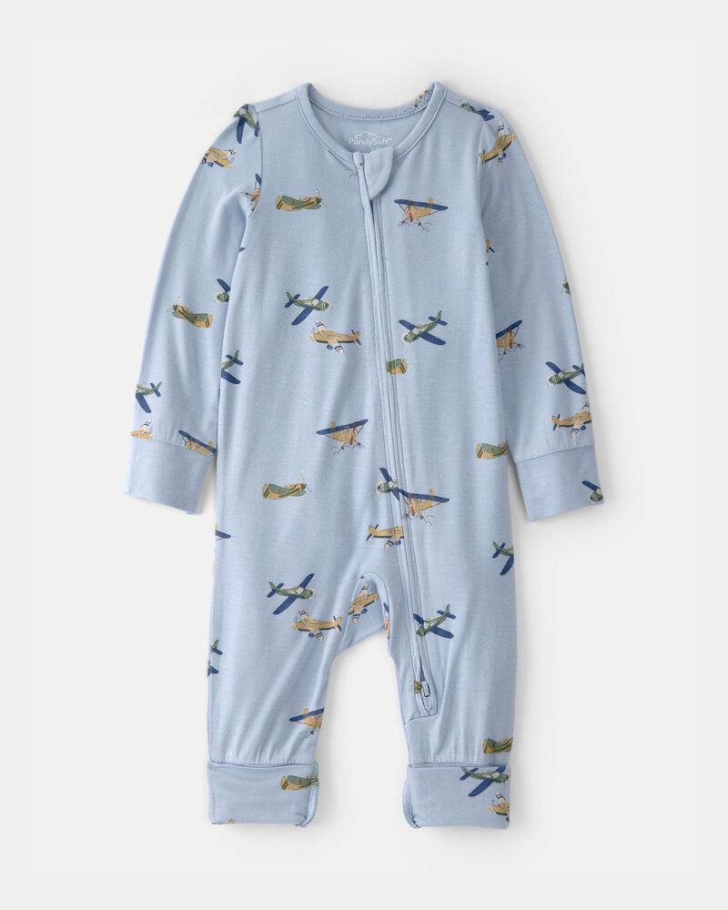 Baby Boy Plane 2-Way Zip PurelySoft Sleeper - Blue, image 1 of 8 slides