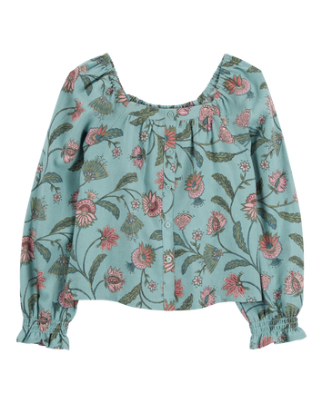Kid Wildflower Print Square Neck Top, 
