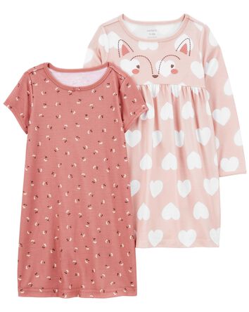 2-Pack Owl and Floral Print Nightgowns, 
