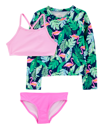 Kid 3-Piece Tropical Print Rashguard Set, 