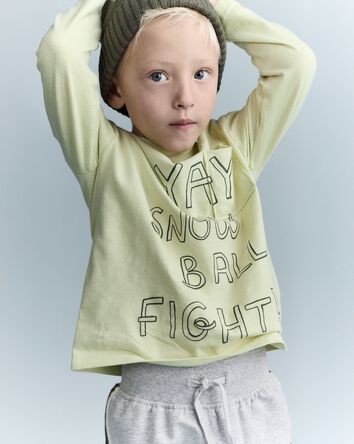 Toddler Snow Ball Fight!' Long-Sleeve Pocket Graphic Tee - Lime, 