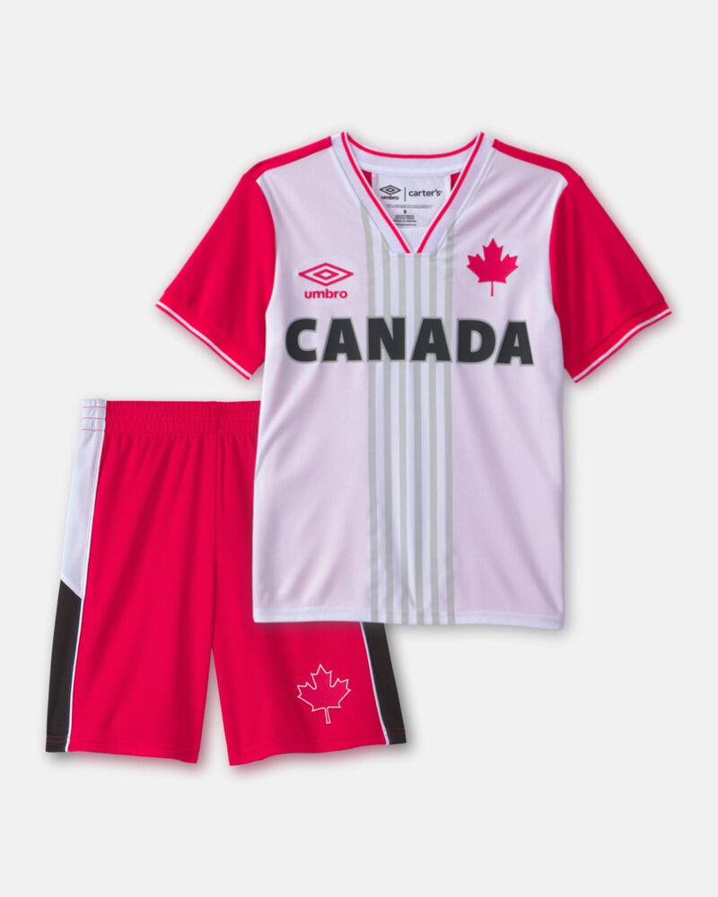 Ensemble 2 pi&egrave;ces chandail de soccer et short Umbro du Canada pour jeune - Rouge/Blanc, image 1 sur 14 diapositives
