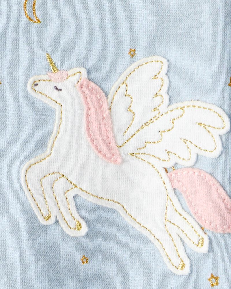 Toddler Girl Unicorn Star Print 100% Cotton Long-Sleeve 2-Way Zip 1-Piece Pyjamas - Blue, image 3 of 4 slides