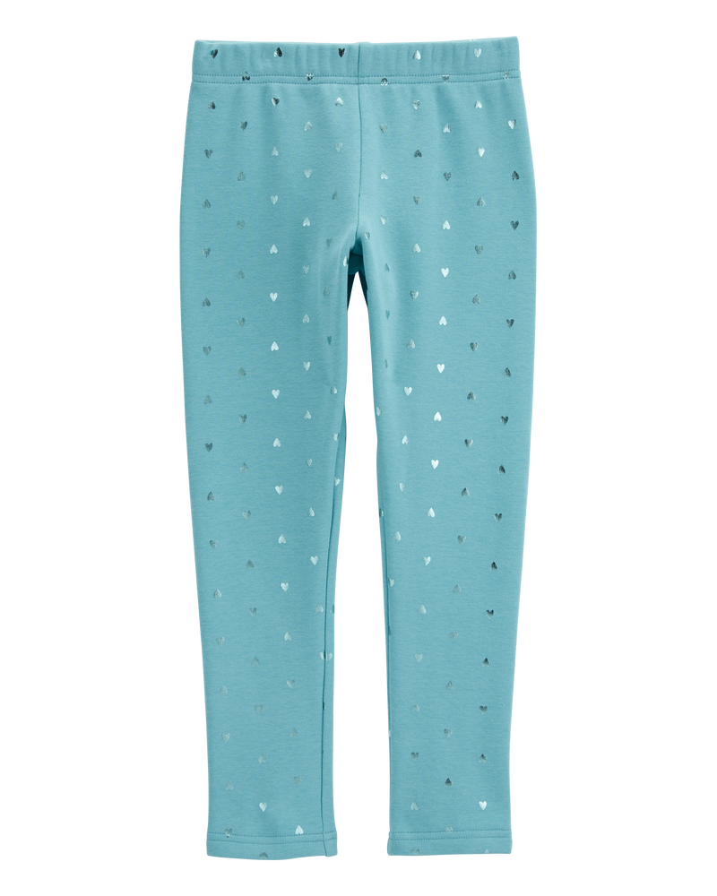 Girls Metallic Heart Cozy Fleece Leggings, image 2 of 5 slides