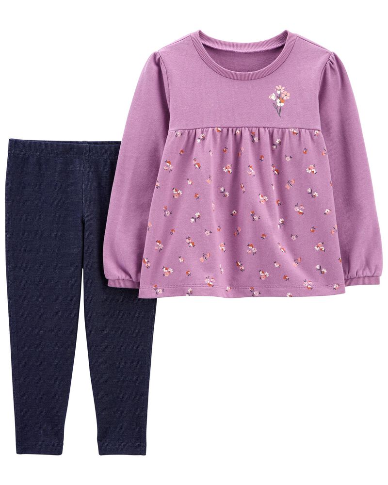 Baby 2-Piece French Terry Top & Knit Denim Pant Set, image 1 of 2 slides