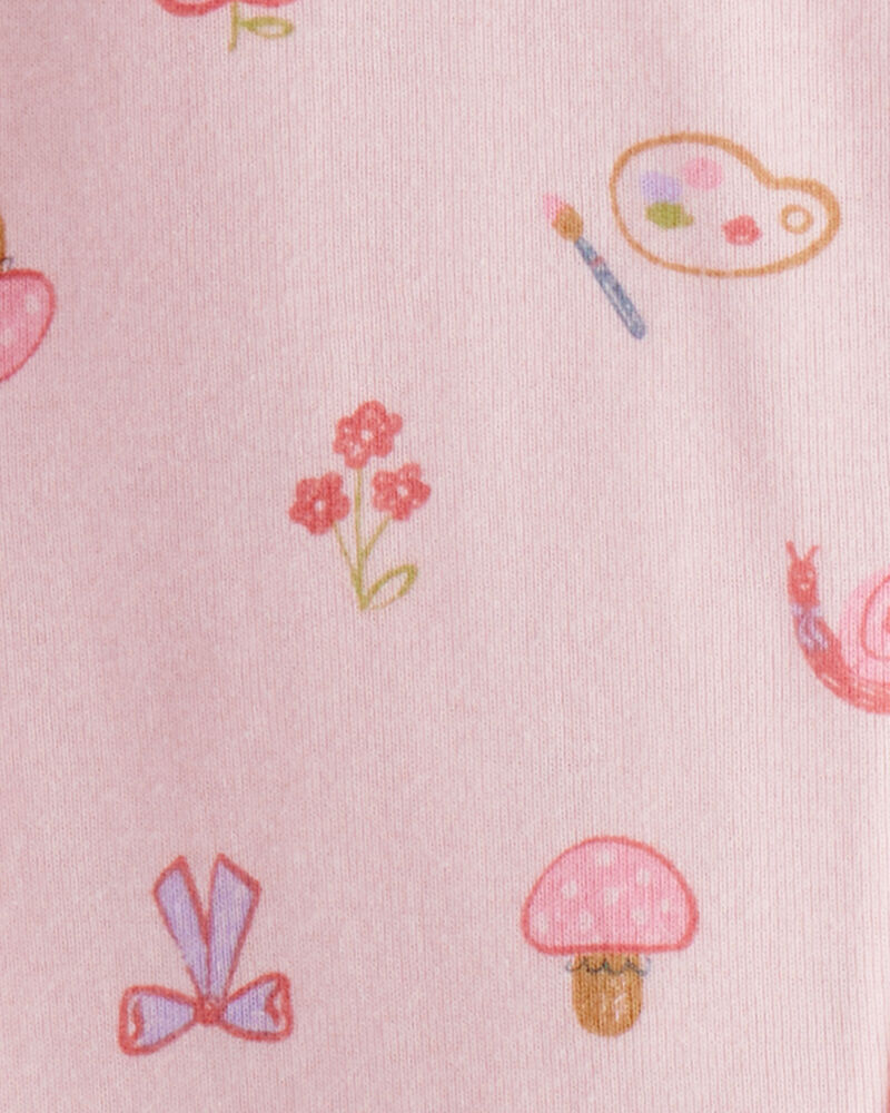 Baby Girl Paint Floral 100% Cotton Long-Sleeve 2-Way Zip 1-Piece Pyjamas - Pink, image 3 of 4 slides