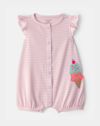 Baby Girl Striped Ice Cream Romper - Pink, 