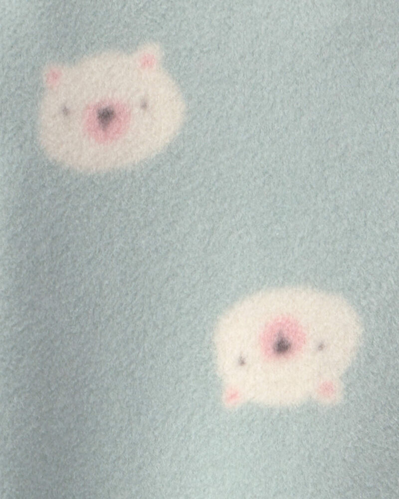 Baby Girl Bear Fleece 2-Way Zip Sleeper - Green, image 5 of 6 slides