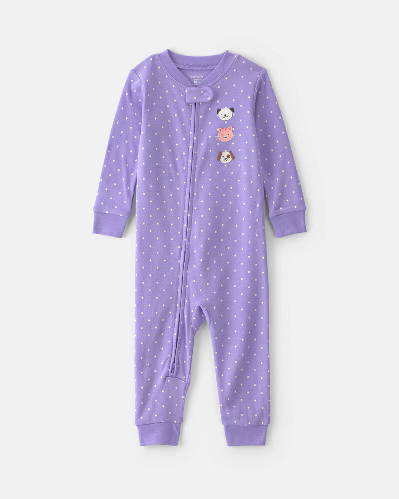 Toddler Girl 1-Piece Pets 100% Cotton Snug Fit Pyjama - Purple, image 1 of 4 slides