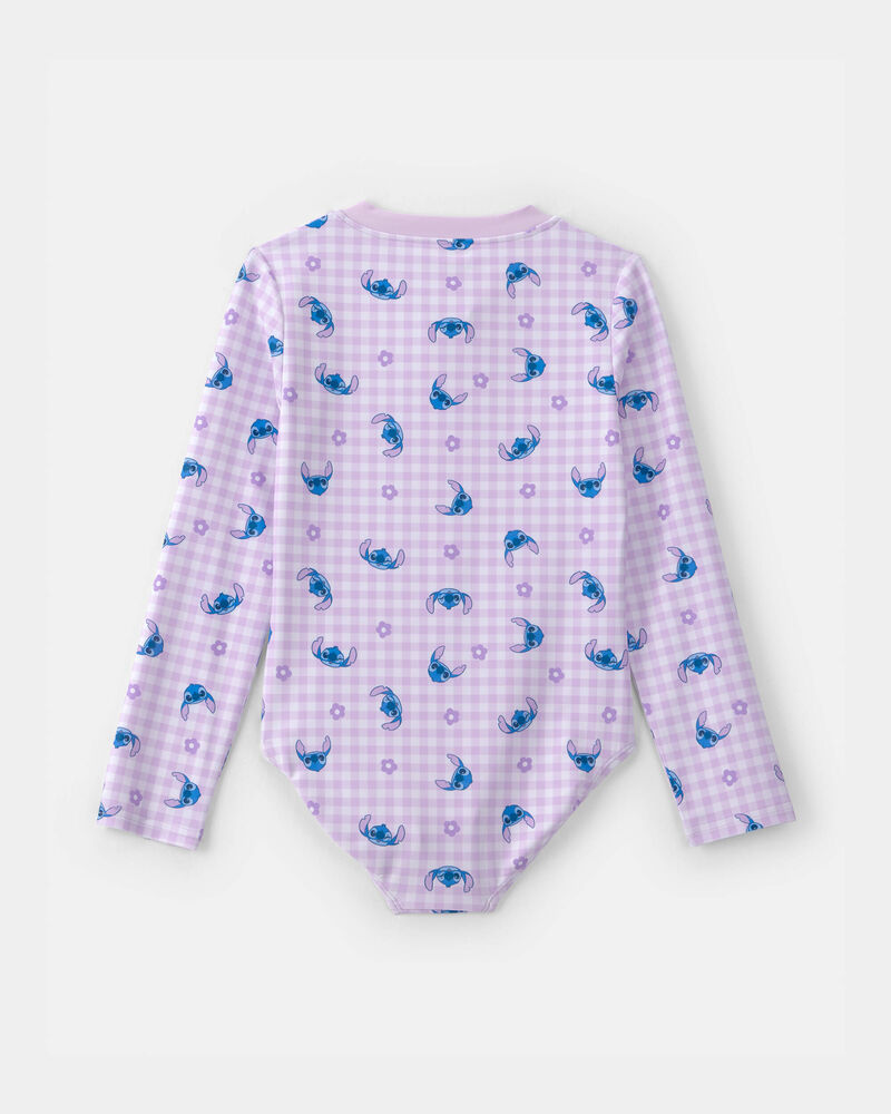 Girls Disney&copy; Lilo & Stitch Gingham 1-Piece Rashguard Swimsuit, image 2 of 3 slides