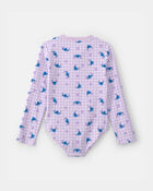 Girls Disney&copy; Lilo & Stitch Gingham 1-Piece Rashguard Swimsuit, image 2 of 3 slides