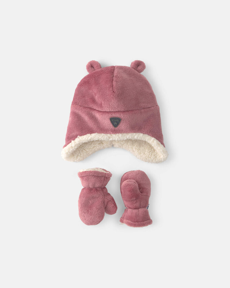 Baby Girl Kombi Sherpa Hat and Mitten Set - Berry, image 1 of 1 slides