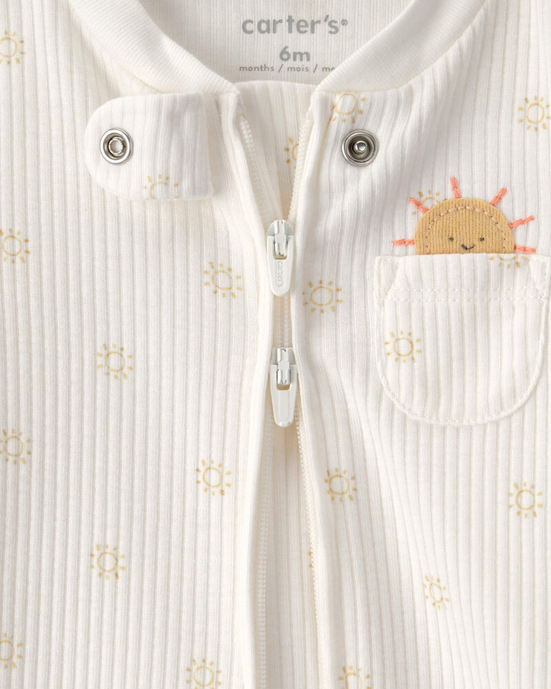 B&eacute;b&eacute; - Grenouilli&egrave;re &agrave; fermeture &agrave; glissi&egrave;re 2 sens, motif soleil - Blanc, image 3 sur 4 diapositives