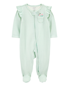 Bébé fille - Grenouillère en coton à fermeture à glissière à 2 sens à motif guingan - Vert, image 1 sur 3 diapositives