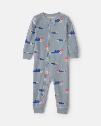Baby Boy 1-Piece Cars 2-Way Zip DreamPlush Snug Fit Pyjama - Blue, 