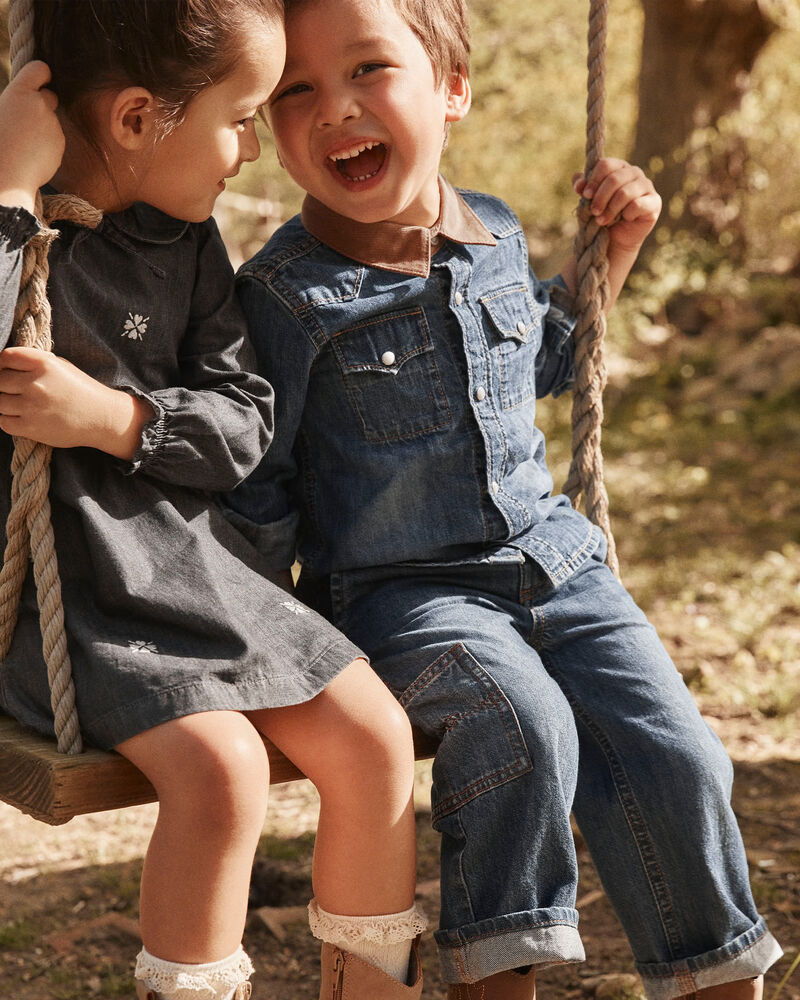 Tout-petit gar&ccedil;on - Chemise &agrave; manches longues en denim Western - Bleue, image 4 sur 4 diapositives