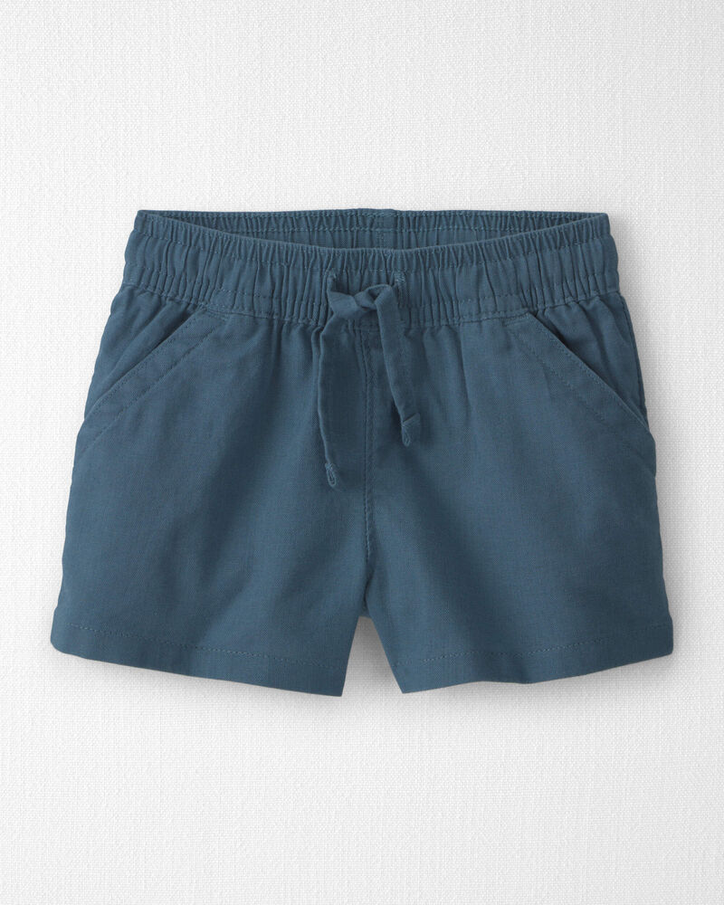 B&eacute;b&eacute; gar&ccedil;on - Ensemble 2 pi&egrave;ces haut et short en lin avec coton biologique &agrave; motif hibiscus - Bleu, image 2 sur 4 diapositives