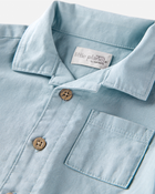 Baby Linen Romper Made with Organic Cotton-Blue, image 2 of 3 slides
