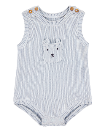Baby Solid Cotton Romper - Blue, 