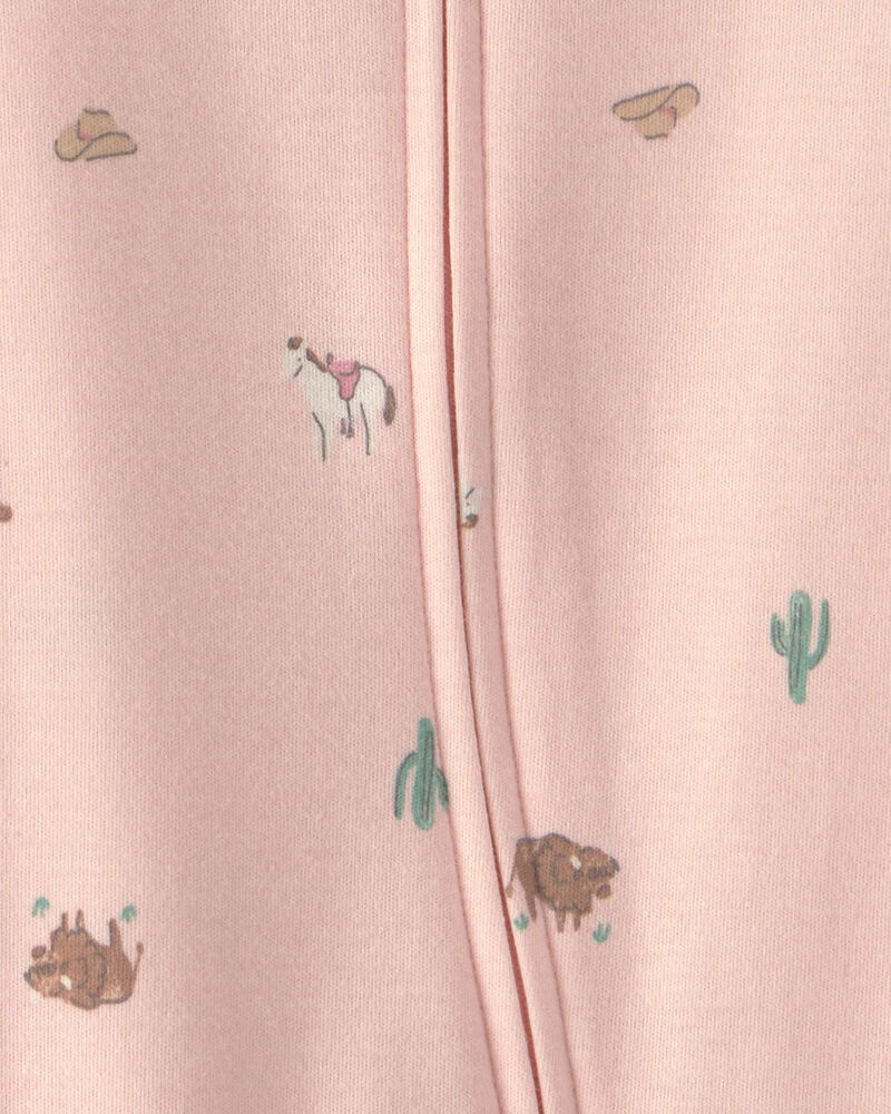 Baby Girl Western 100% Cotton 2-Way Zip Sleeper - Pink, image 3 of 4 slides