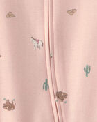 Baby Girl Western 100% Cotton 2-Way Zip Sleeper - Pink, image 3 of 4 slides