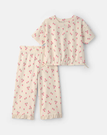 Toddler Girl 2-Piece Short-Sleeve Top & Pant Set &ndash; Ivory, 