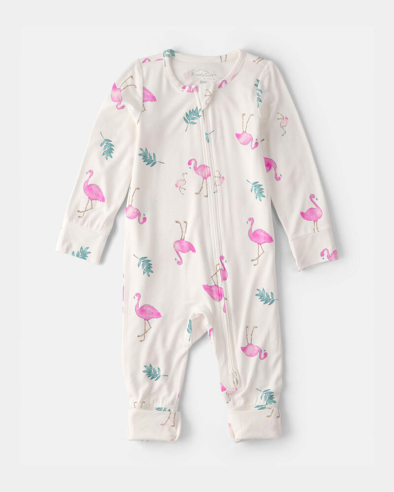 Baby Girl Flamingo PurelySoft 2-Way Zip Sleeper - Ivory, image 1 of 9 slides