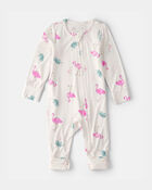 Baby Girl Flamingo PurelySoft 2-Way Zip Sleeper - Ivory, image 1 of 9 slides