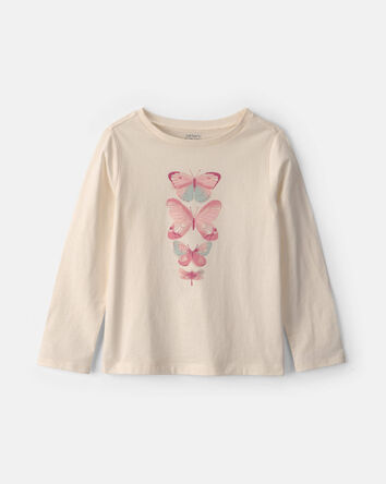 Filles - T-shirt manches longues &agrave; imprim&eacute; papillon - Cr&egrave;me, 