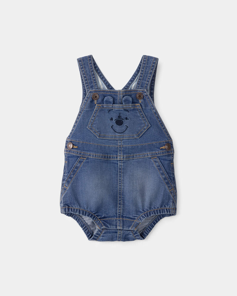 Baby Disney&copy; Winnie the Pooh Embroidered Stretch Denim Bubble Romper - Medium Wash, image 5 of 7 slides